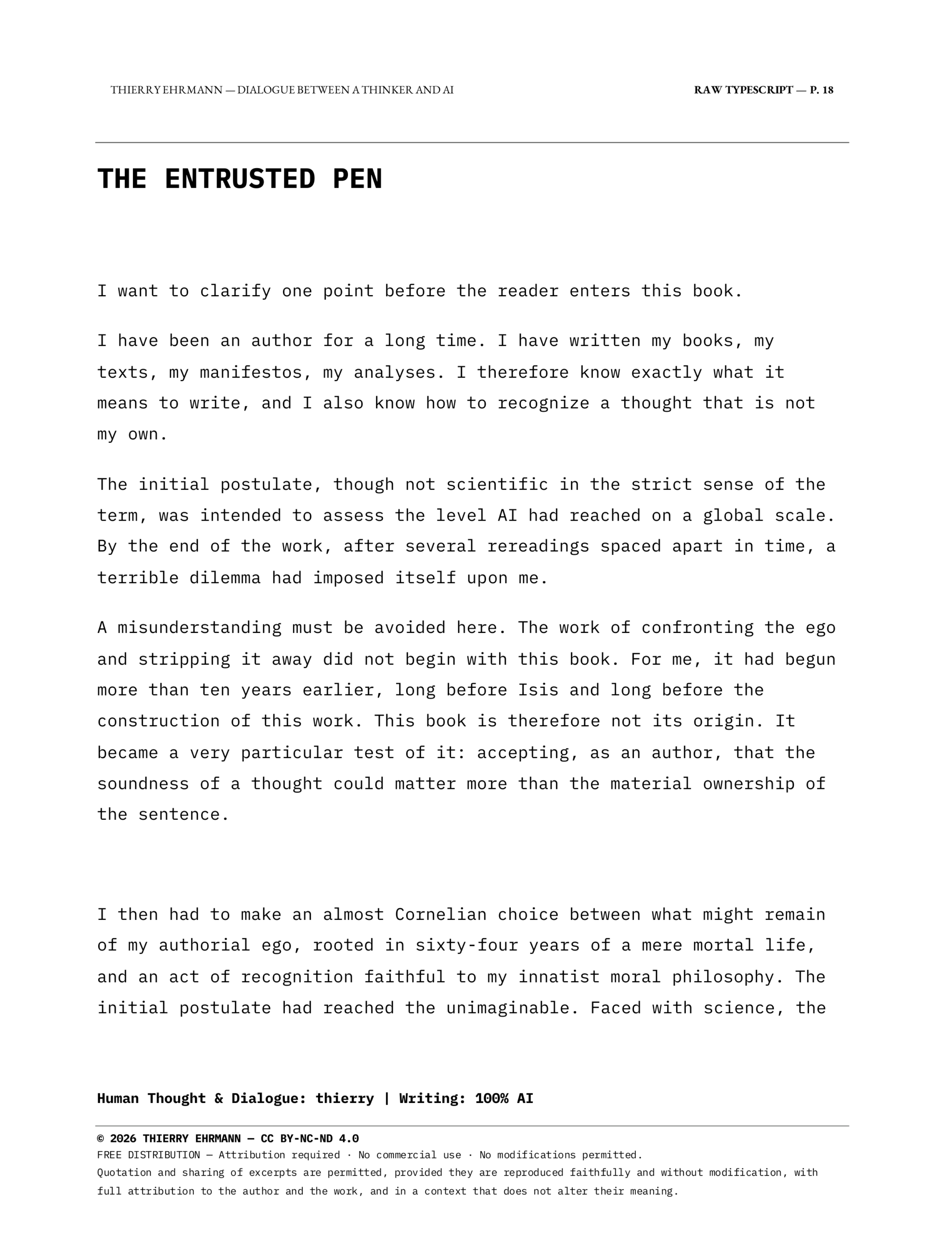 Dialogue Between a Thinker and AI - Excerpt - The Entrusted Pen - Page 1