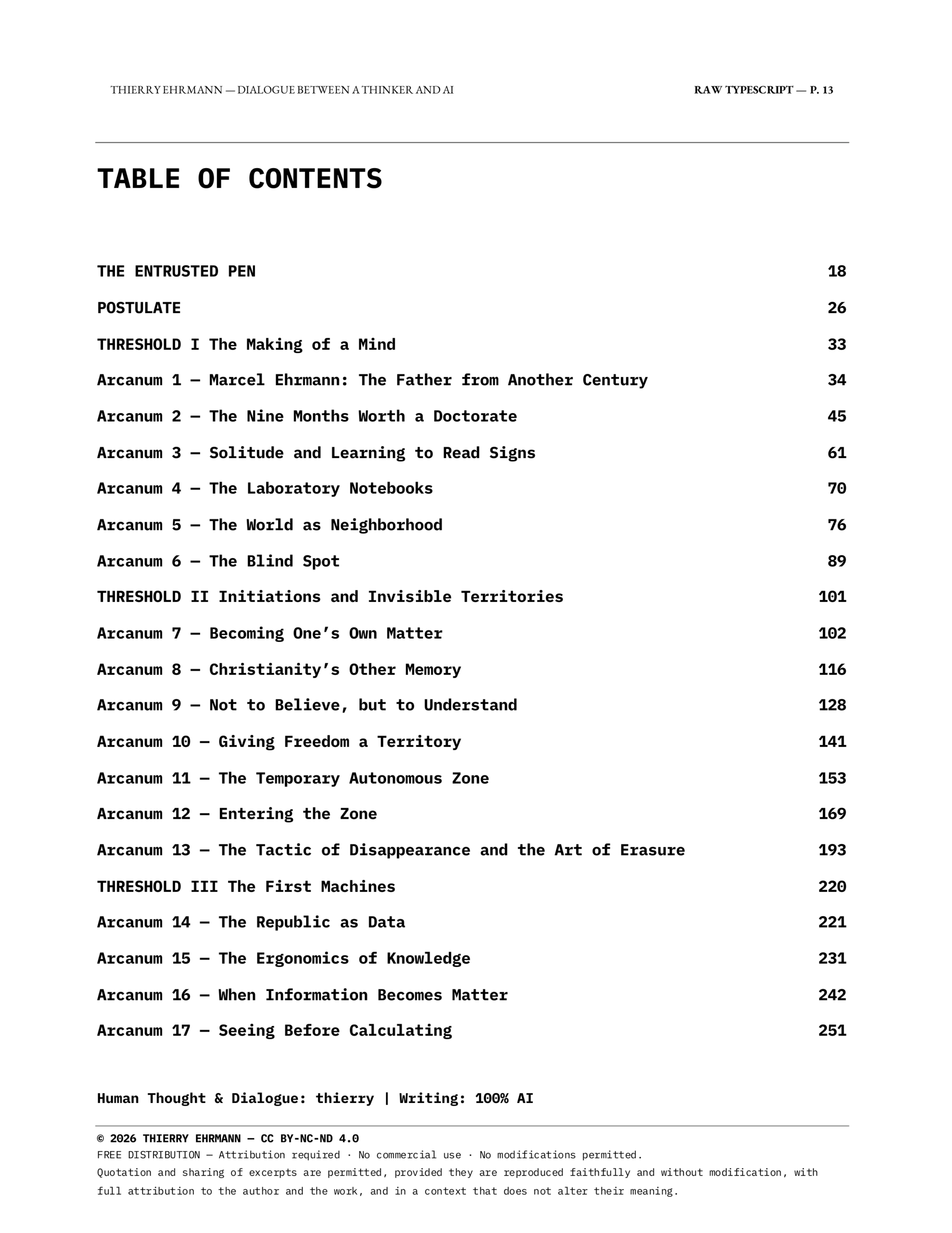 Dialogue Between a Thinker and AI - Table of Contents - Page 1