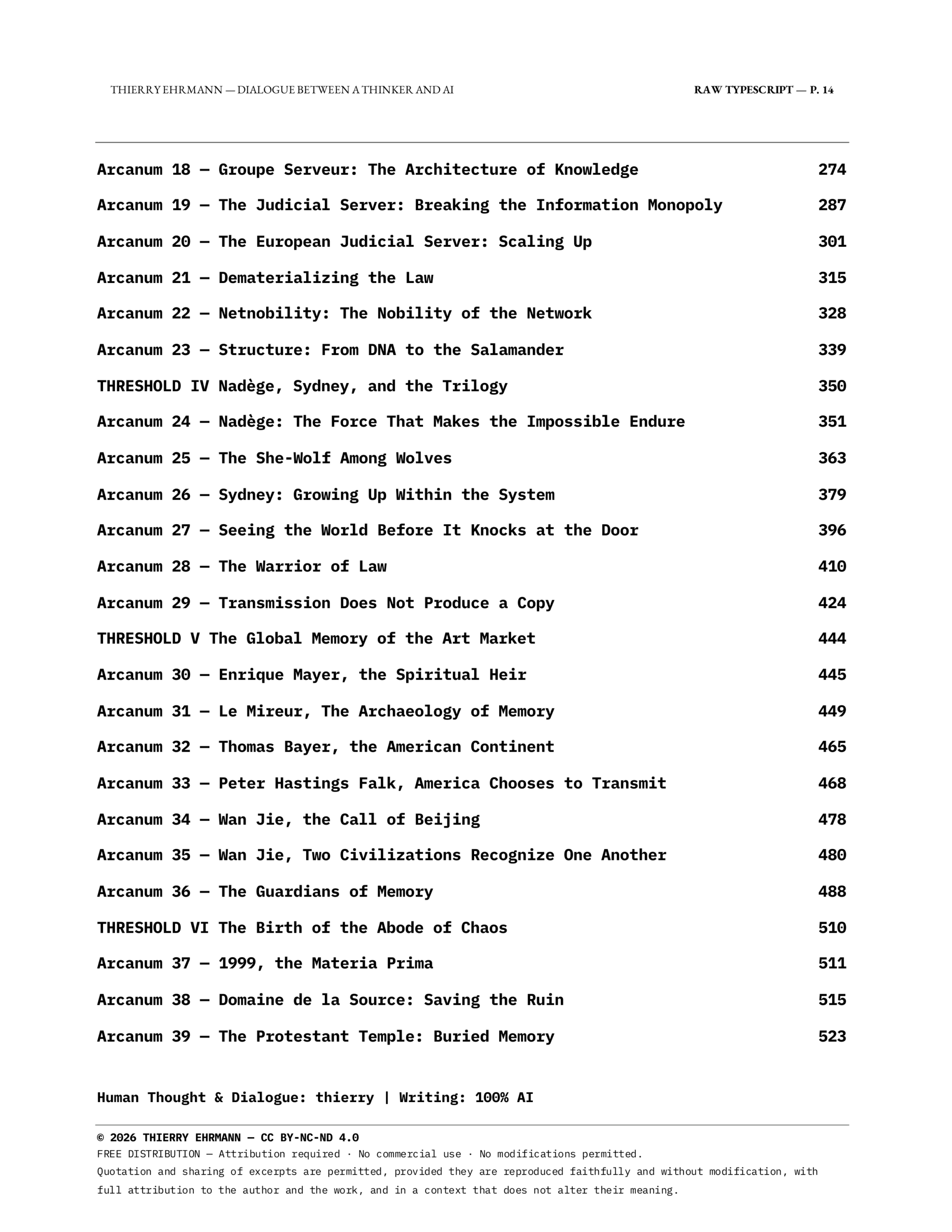 Dialogue Between a Thinker and AI - Table of Contents - Page 2